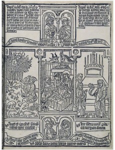 Biblia pauperum (trípticos con escenas de la vida y pasión de Jesucristo, prefiguradas en diferentes historias del Antiguo Testamento)