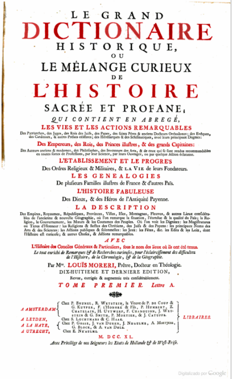 Diccionario histórico, de Louis Moreri (1740)
