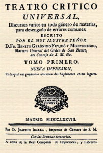 Teatro crítico universal, de Benito Jerónimo Feijoo (1726-1740)
