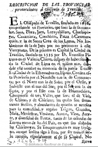 Descripción de las provincias de los Obispados y Arzobispados del Virreinato del Perú. [Relación Geográfica del Virreinato del Perú].