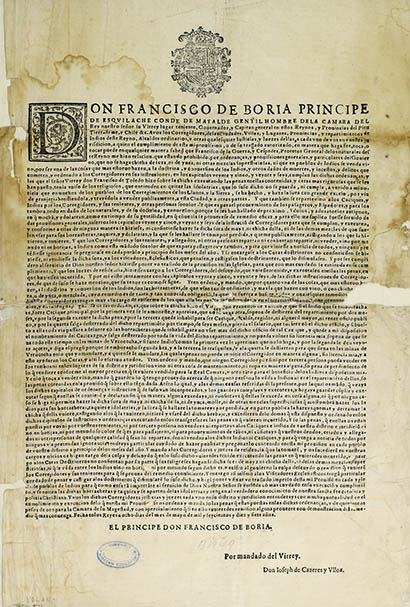 Decreto de don Francisco de Borja, príncipe de Esquilache, virrey del Perú